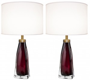 Pair of Raspberry and Clear Glass Lamps by Carl Fagerlund for Orrefors