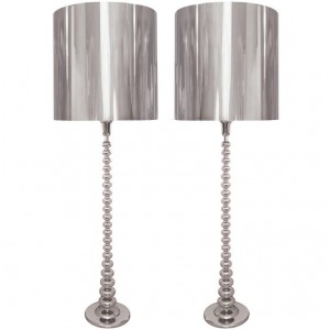 Pair of Polished Nickel Floor Lamps with Polished Nickel Shades