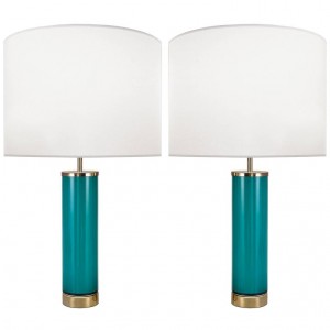 Pair of Swedish Aqua Glass Lamps