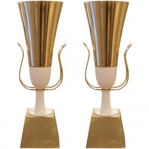 Pair of Tommi Parzinger Brass Torchieres