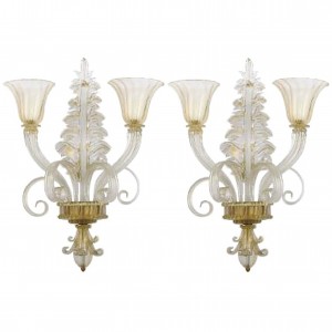 Pair of Ercole Barovier Two-Arm Glass Sconces